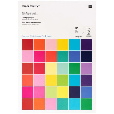 Bloc de papier scrapbooking Uni Rico Design - Multicolore - Format A4 - 30 feuilles
