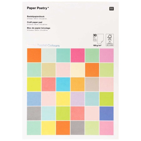 Bloc de papier scrapbooking Uni Rico Design - Couleurs Pastel - Format A4 - 30 feuilles