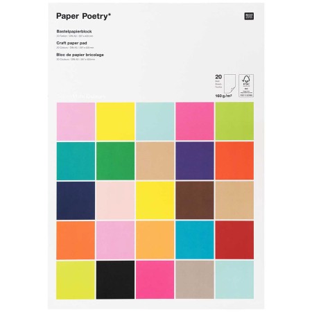 Bloc de papier scrapbooking Uni Rico Design - Multicolore - Format A3 - 20 feuilles