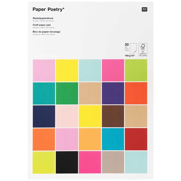 Bloc de papier scrapbooking Uni Rico Design - Multicolore - Format A3 - 20 feuilles - Photo n°1