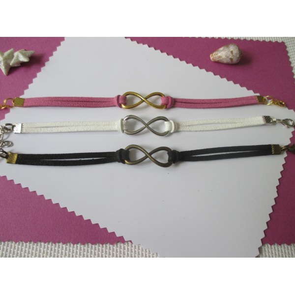 Kit de bracelet suédine blanc, mauve et noir avec lien infini - Lot de 3 - Photo n°1