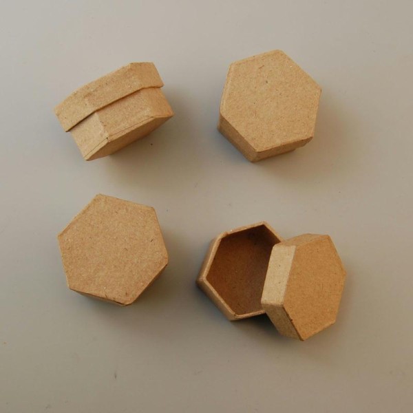 Petite boîte hexagonale en papier mâché 5 x 2,5 cm - 4 pcs - Photo n°1