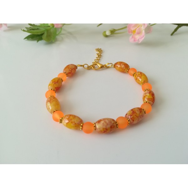 Kit bracelet perles en verre jaune et orange - Photo n°1