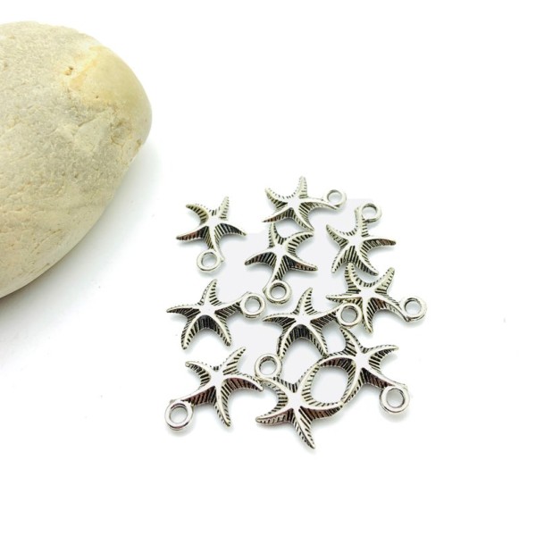 Etoile de mer métal argenté - pendentif breloque  étoile de mer par 5 pièces - Photo n°1