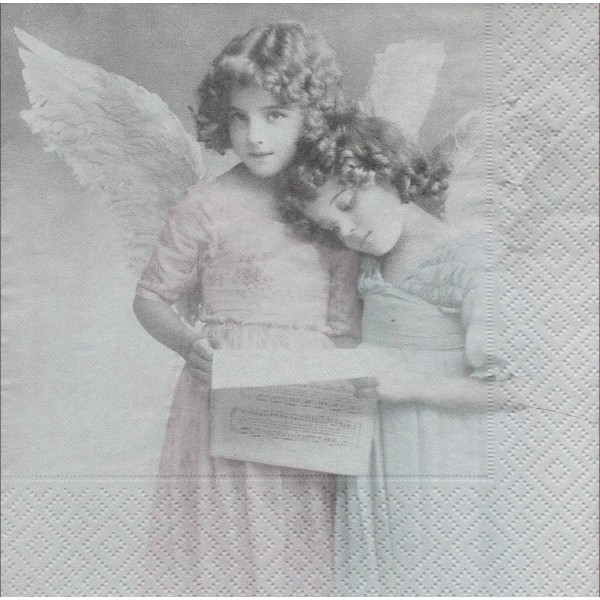 4 Serviettes en papier Anges lisant Format Lunch 2080 Sagen Vintage Decoupage Decopatch - Photo n°2