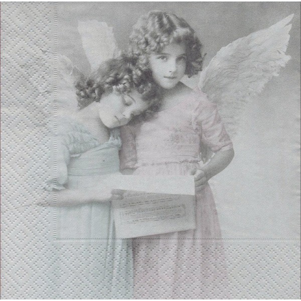 4 Serviettes en papier Anges lisant Format Lunch 2080 Sagen Vintage Decoupage Decopatch - Photo n°1