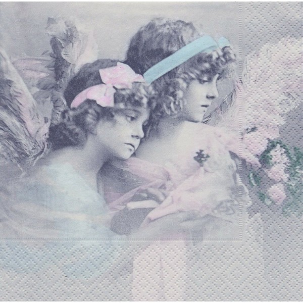 4 Serviettes en papier Anges Fleurs  Format Lunch 2083 Sagen Vintage Decoupage Decopatch - Photo n°1