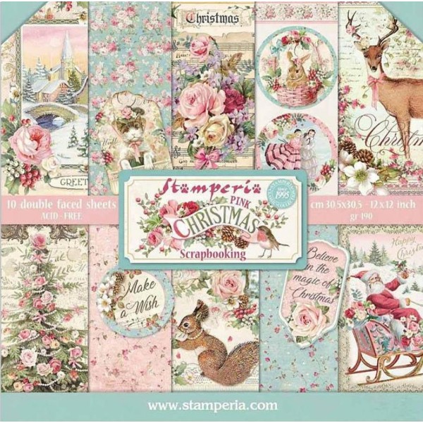 Papier scrapbooking Stamperia - Pink Christmas - 30x30 - 10 feuilles - Photo n°1