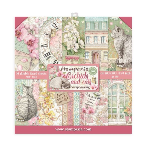 Papier scrapbooking Stamperia - Orchid and cats - 20 x 20 cm - 10 feuilles - Photo n°1