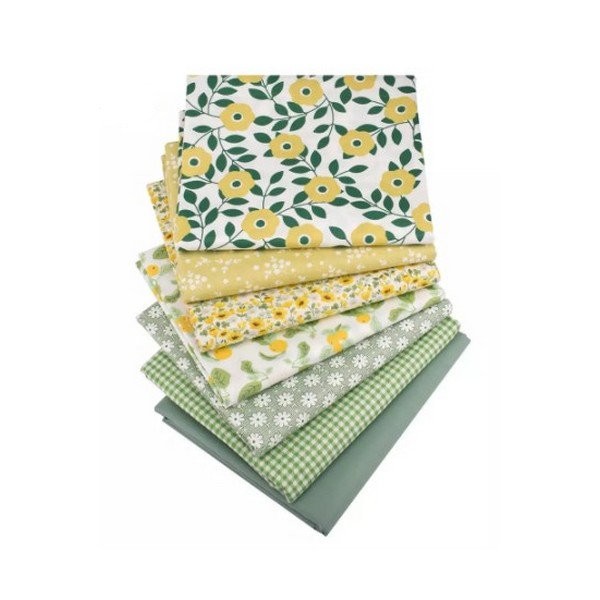 7 coupons tissu patchwork coton couture 40 x 50 cm TONS VERT JAUNE - Photo n°1