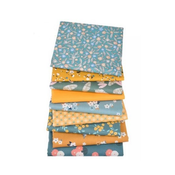 9 coupons tissu patchwork coton couture 40 x 50 cm TONS VERT ORANGE - Photo n°1