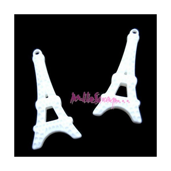 Cabochons Tour Eiffel résine blanc - 2 pièces - Photo n°1