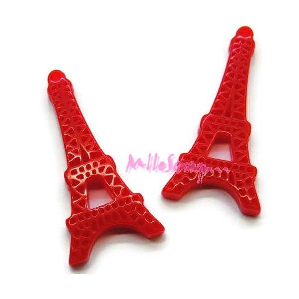 Cabochons Tour Eiffel résine rouge - 2 pièces - Photo n°1