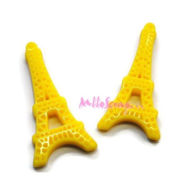 Cabochons Tour Eiffel résine jaune - 2 pièces - Photo n°1