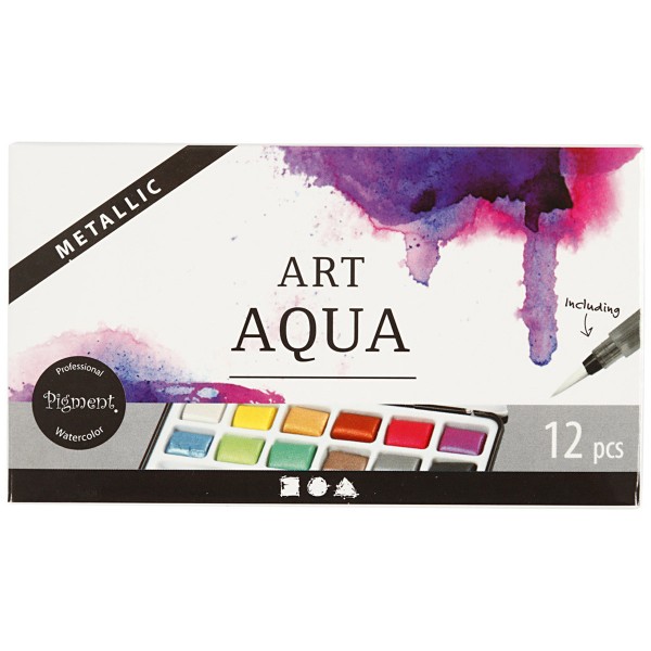 Boîte de voyage Peinture aquarelle avec Pinceau - 12 couleurs effet métallisé - Photo n°2