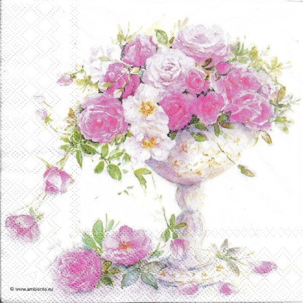 4 Serviettes en papier Coupe de Fleurs Roses Format Lunch Decoupage Decopatch 13314925 Ambiente - Photo n°2
