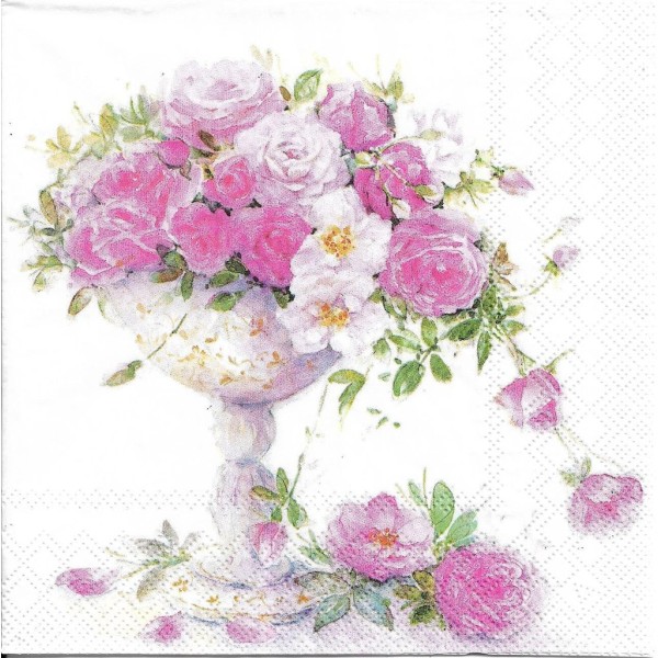 4 Serviettes en papier Coupe de Fleurs Roses Format Lunch Decoupage Decopatch 13314925 Ambiente - Photo n°1