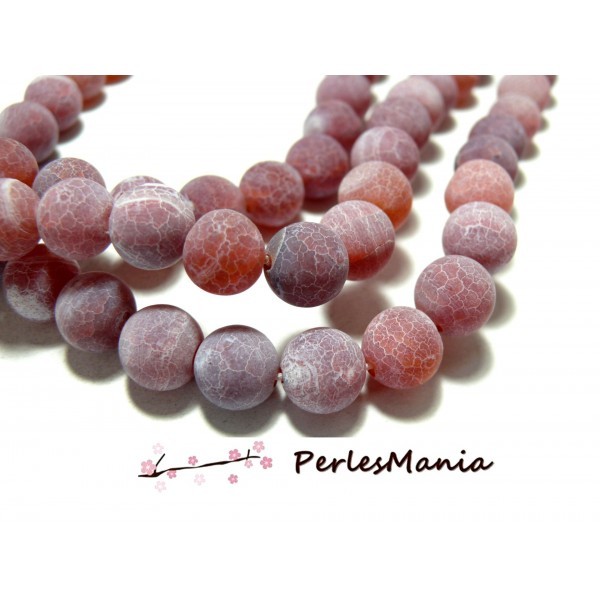 1 fil de 64 perles rondes Agate craquelé 6 mm Effet Givre Rouge Orange H589 couleur 5 - Photo n°1