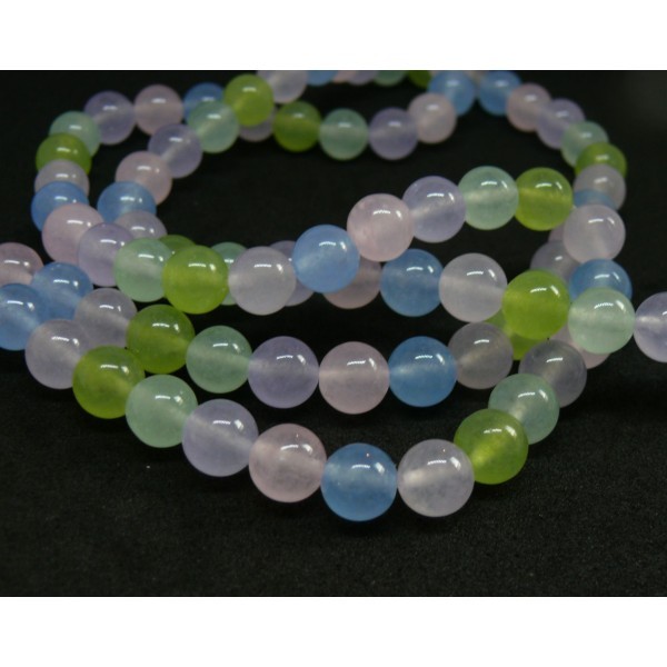 1 fil d'environ 64 perles rondes JADE Pastel Multicolores 6 mm couleur A30 - Photo n°1