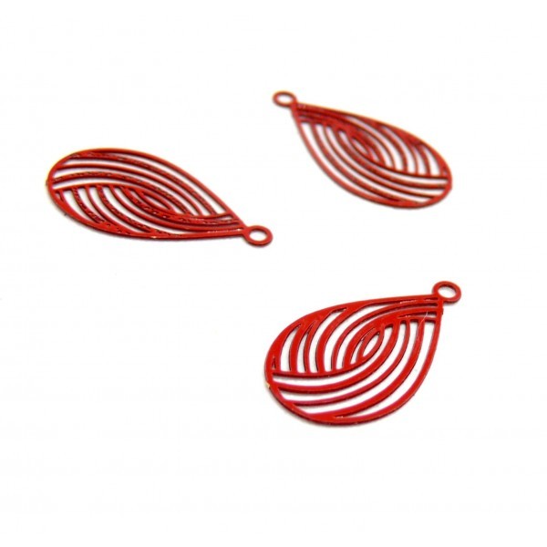 AE116867 Lot de 10 Estampes pendentif filigrane Goutte style Japonisant 10 par 18 mm Coloris Rouge - Photo n°1