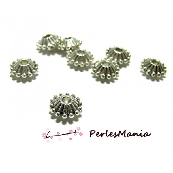 Lot de 20 perles intercalaires RONDELLES PICOT 11mm metal couleur ARGENT ANTIQUE 2B3676 - Photo n°1