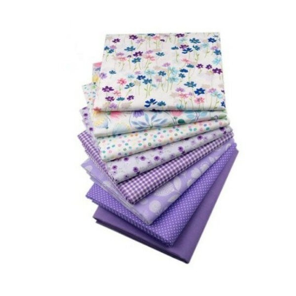 8 coupons tissu patchwork coton couture 40 x 50 cm TONS BLEU MAUVE 1308 - Photo n°1