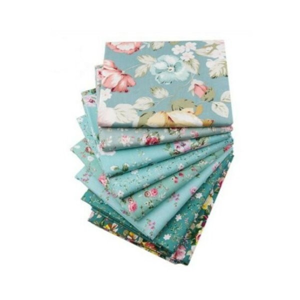 8 coupons tissu patchwork coton couture 40 x 50 cm TONS BLEU VERT 1108 - Photo n°1