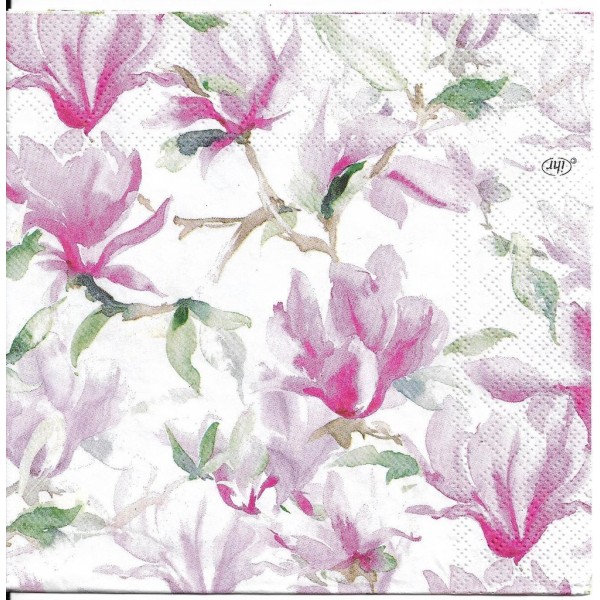 4 Serviettes en papier Fleurs Magnolia Poésie Format Lunch Decoupage Decopatch L-850890 IHR - Photo n°2