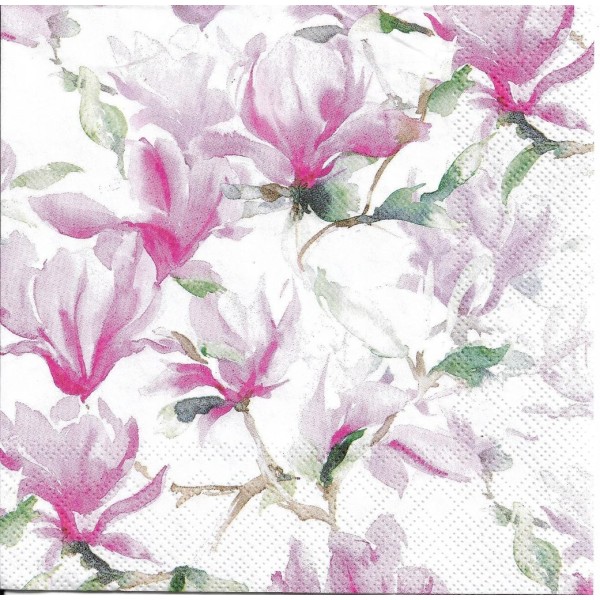 4 Serviettes en papier Fleurs Magnolia Poésie Format Lunch Decoupage Decopatch L-850890 IHR - Photo n°1