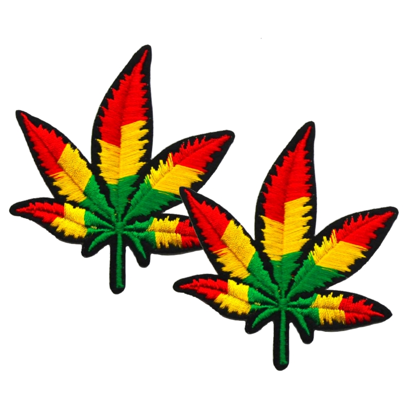 Patch écusson feuille Cannabis Marijuana transfert thermocollant brodé 
