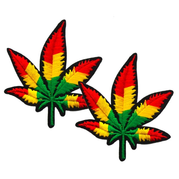 2 Ecussons feuilles de cannabis, patchs thermocollants marijuana 7 cm - Photo n°1