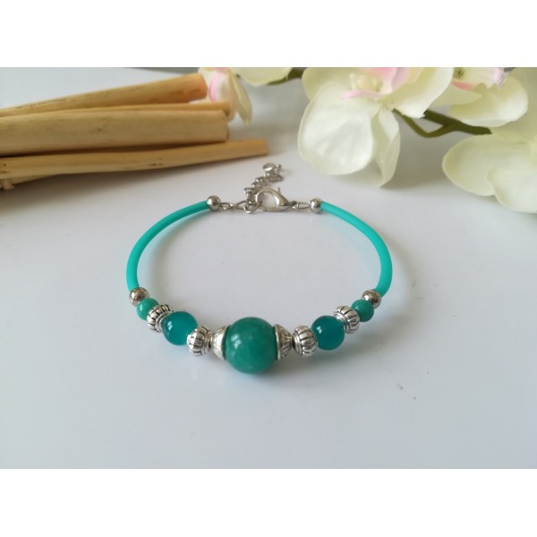 Kit bracelet fil à mémoire de forme perles jade turquoises - Photo n°1