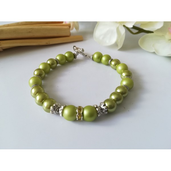 Kit bracelet perles en verre nacré et à facette ambre - Photo n°2