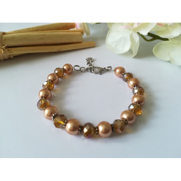 Kit bracelet perles en verre nacré et à facette ambre - Photo n°1