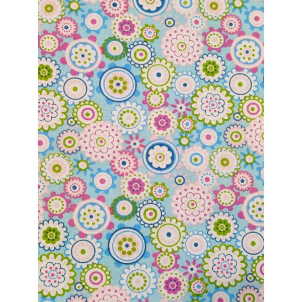 Coupon tissu - fleurs multicolore fond bleu - coton - 50x40cm - Photo n°1