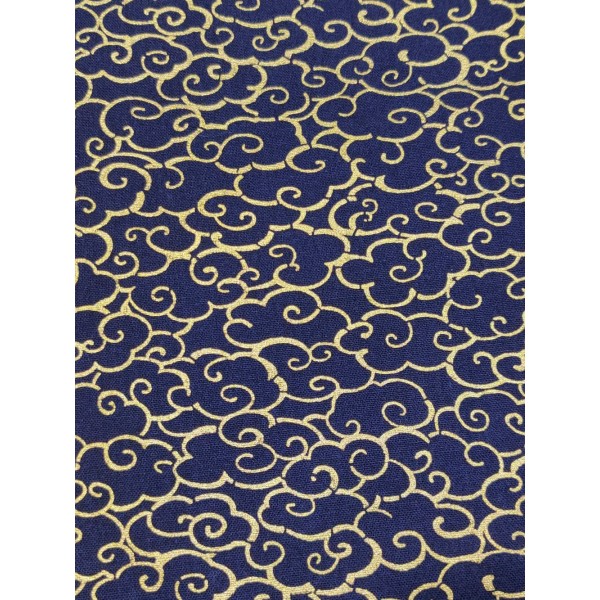 Coupon tissu japonais - nuage doré et bleu - coton - 50x38cm - Photo n°1