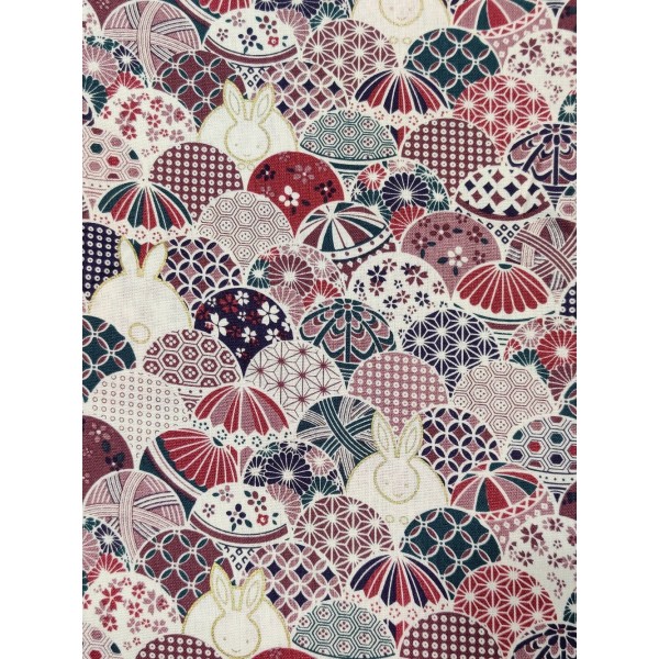 Coupon tissu japonais - lapin et oeuf ton violet - coton - 46x50cm - Photo n°1