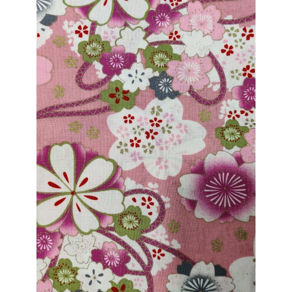 Coupon tissu japonais - grosse fleur de sakura ton rose - coton - 53x50cm - Photo n°1