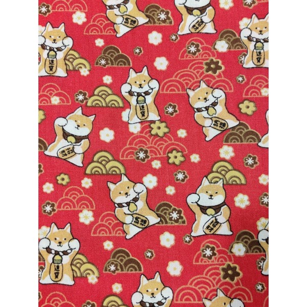 Coupon tissu japonais - chien japonais shiba inu - coton - 52x40cm - Photo n°1