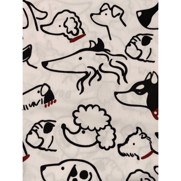 Coupon tissu - profil de chiens fond blanc - coton - 50x40cm - Photo n°1