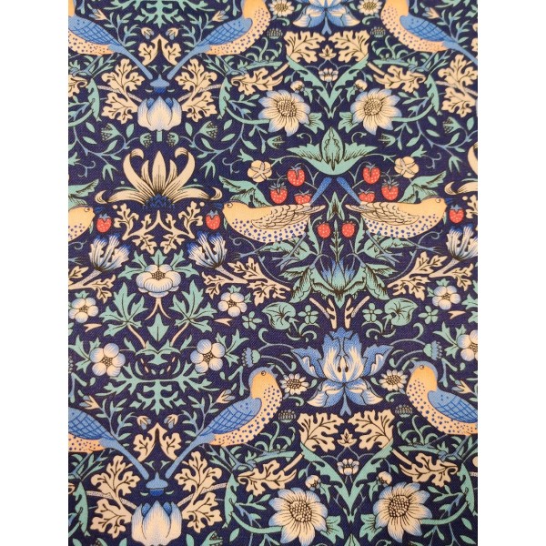 Coupon tissu - fleurs et oiseaux bleu - coton - 50x40cm - Photo n°1