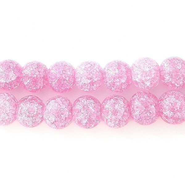 Fil de 46 perles rondes 8mm 8 mm en cristal de roche craquelés rose violet clair - Photo n°1