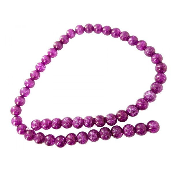 Fil de 46 perles rondes 8mm 8 mm en cristal de roche craquelés violet foncé prune - Photo n°2