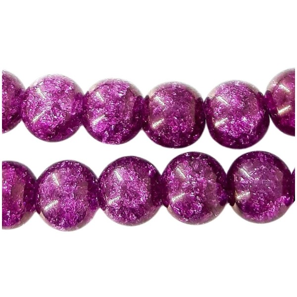 Fil de 46 perles rondes 8mm 8 mm en cristal de roche craquelés violet foncé prune - Photo n°1