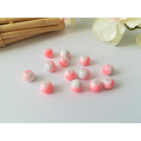 Perles en verre 8 mm bicolore blanc/rose x 20 - Photo n°1