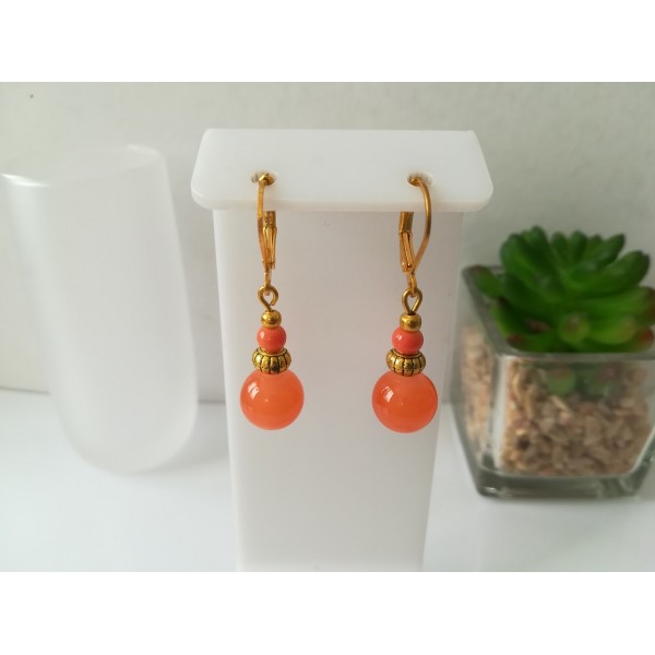 Kit boucles d'oreilles apprêts dorés et perles en verre orange corail - Photo n°1