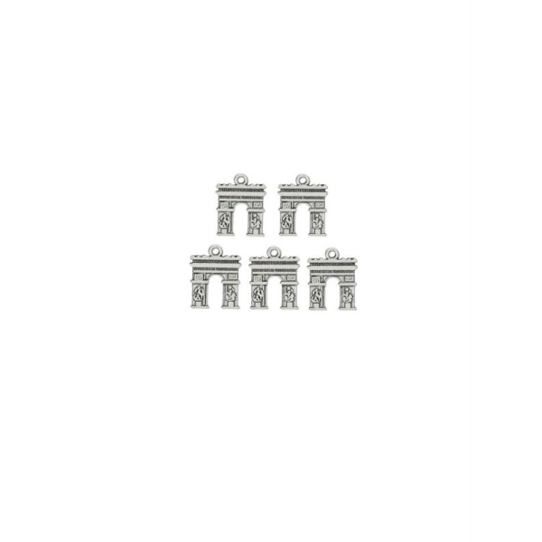 Breloques Arc de Triomphe 18x14mm métal argenté vieilli - 5 pièces - Photo n°1