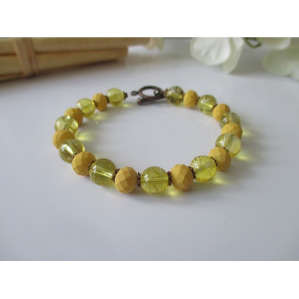 Kit bracelet perles en verre tréfilé et à facette jaune - Photo n°1
