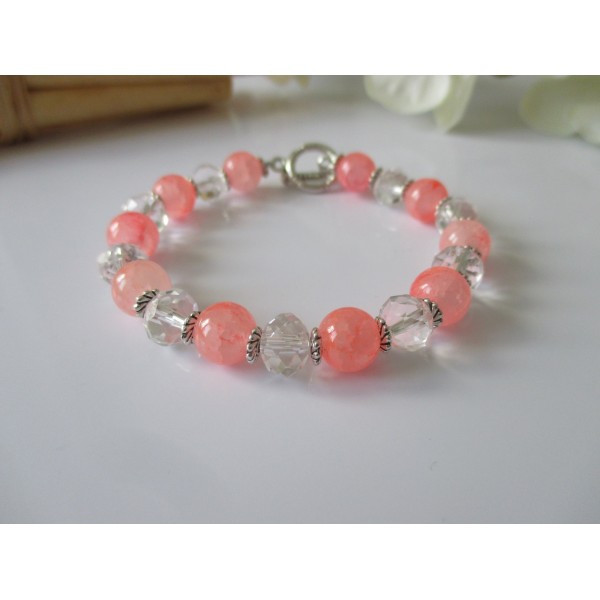 Kit bracelet perles en verre rose et à facette cristal - Photo n°1
