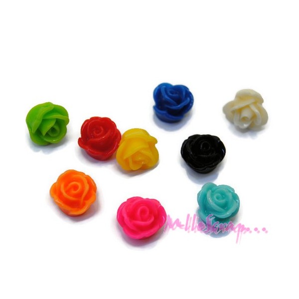 Cabochons petites roses résine 8 mm - 9 pièces - Photo n°1